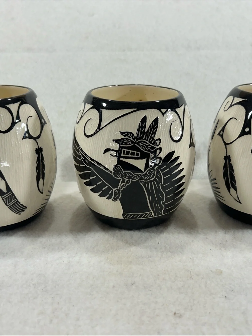 A.E.V. Lucario Laguna NM Native American Pottery Mugs Set of 3 Signed